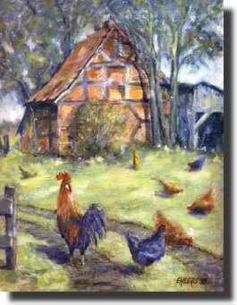 Bauernhof mit Hühnern